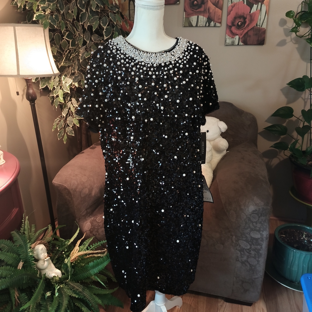 Adrianna Papell Black Sequin Mini Dress